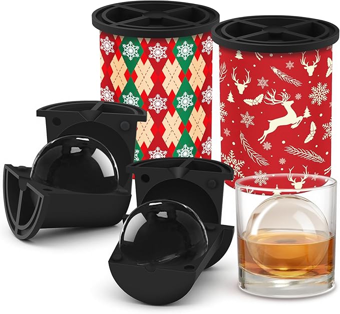 Christmas Clear Ice Cube Maker, 2.5" Stainless Steel Crystal Clear Ice Ball Maker, Ice Molds for Whiskey/Old Fashioned Cocktail/Bourbon, Whiskey Bourbon Gifts for Men, Dad, Husband (Bundle B(2 Pack)