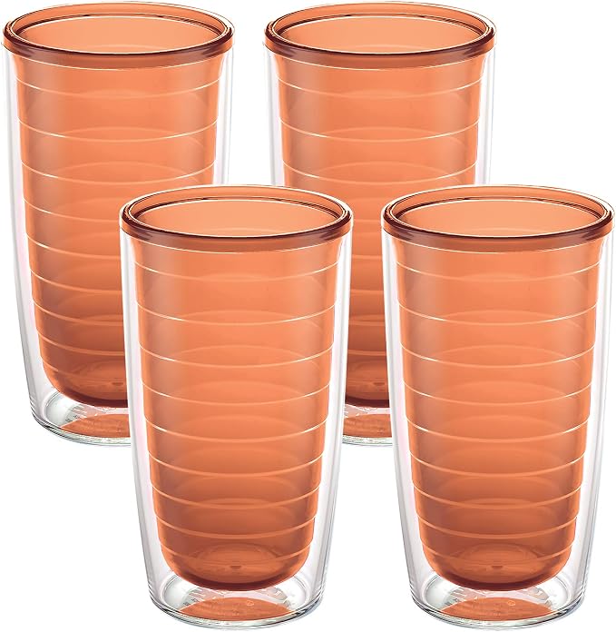 Tervis Clear & Colorful Tabletop Made in USA Double Walled Insulated Tumbler Travel Cup Keeps Drinks Cold & Hot, 16oz - 4pk, Citrus Sunrise
