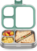 HOMEKOL Stainless Steel Bento Lunch Box, 3-Compartment Leak-Proof Lunch Container for Kids & Adults, BPA/BPS-Free 304 Metal Food Box, Dishwasher Safe, Clear Tritan Lid, Green (Not Insulated)