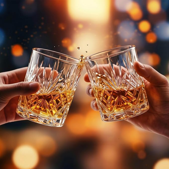 Whisky Drinking Glasses Set of 8, Mixed Glassware Set, 4 Pcs Crystal Whiskey Glasses 12 oz Highballs and 4 Piece 8 oz Cocktail Rocks Glass for Bourbon Scotch Liquor Cocktails Barware