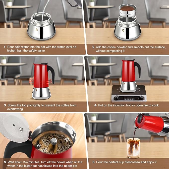 12 Cup Stovetop Espresso Maker Stainless Steel Moka Pot Stove Top Percolator Italian Coffee Makers Capable Mocha Greca Machine Cafe Classic Induction Cookers for Home and Camping 600ml 20oz