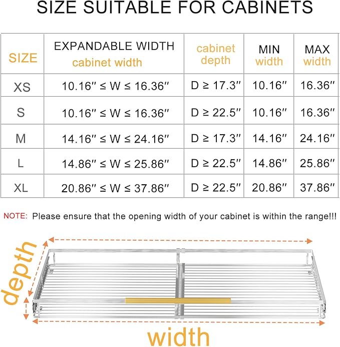 SANNO Pull Out Cabinet Organizer, Slide Out Kitchen Cabinet Storage Sliding Shelves, Bottom-Mounted,Expandable Slide Out Shelves for Home, Kitchen, Bathroom, Pantry, Closet(1pack)