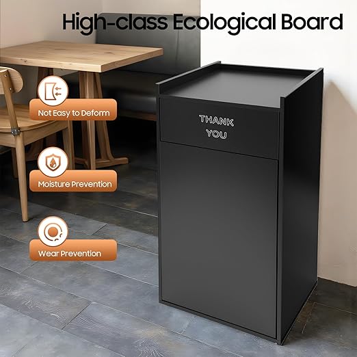 30 Gallon Commercial Trash Can, Wooden Trash Can Cabinet with Tray Holder Garbage Can withTrash Bag for Restaurants, Cafes, Kitchens, and Offices, Durable Garbage Receptacle (Black)