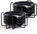 Bokon 8 Pack Ceramic Spoon Rest with Holder, Kitchen Utensil Rest for Stove Top, Dipping Sauce Dishes, Heat Resistant and Dishwasher Safe (Black)