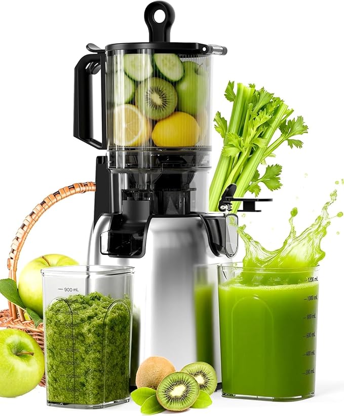 Electactic Cold Press Juicer 5.4 Inch Wide Mouth, Self Feeding Juicer Machines For Whole Fruits & Vegetables, Slow Masticating Juice Extractor High Yield Juice Makers