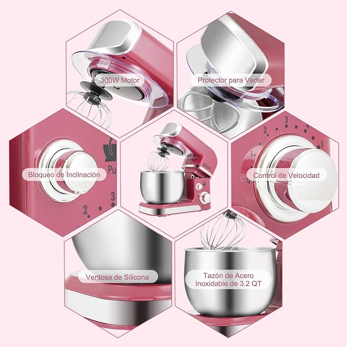 Kitchen in the box Stand Mixer,3.2Qt Small Electric Food Mixer,6 Speeds Portable Lightweight Kitchen Mixer for Daily Use with Egg Whisk,Dough Hook,Flat Beater (Purplish-red)