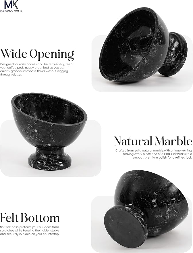 Marblous Krafts Marble Coffee Pod Holder Black Zebra 7 Inch Stone Bowl Coffee Bar Decor, Coffee Station Organizer for Countertop, Espresso Accessories Storage, K Cup & Pod Holder,