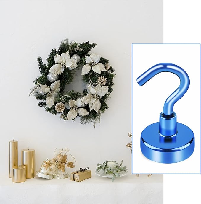 LOVIMAG Magnetic Hooks，25Lbs Magnet Hooks for Cruise Cabin, Magnetic Hooks for Hanging, Fridge, Classroom, Refrigerator, Ceiling, Office, Kitchen. Grill, Garage-6 Pack of Blue