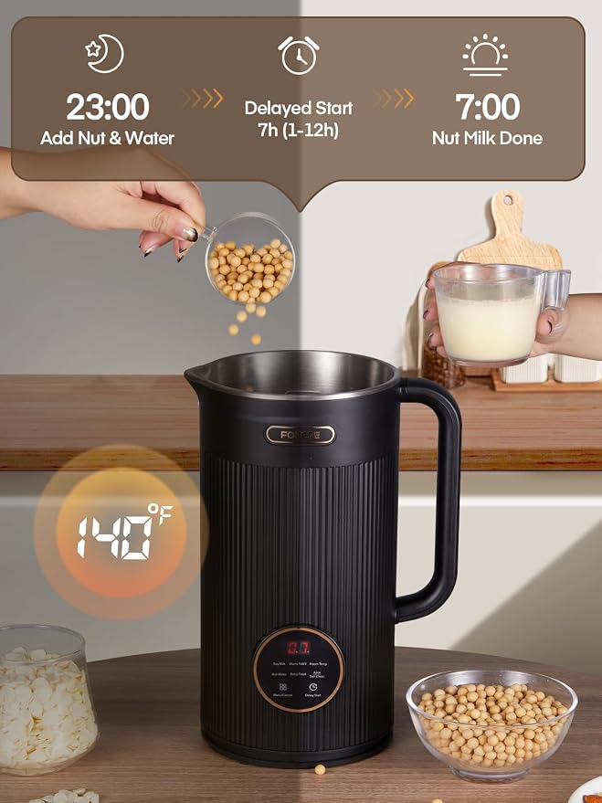 FOHERE 35oz Nut Milk Maker Machine - Automatic Plant-Based Milk Maker for Homemade Almond, Oat, Soy & Vegan Milk | 8-in-1 Dairy-Free Beverage Maker with 12H Smart Timer & Self-Cleaning