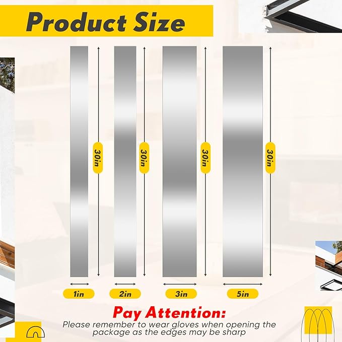 Blulu 4 Pieces 304 Stainless Steel Sheet Gap Filler Gap Shim Stock Metal Trim Strip for Kitchen Wall Oven Microwave Combo Range Cooktop 30'' Long, 1, 2, 3, 5'' Wide, 0.04'' Thick