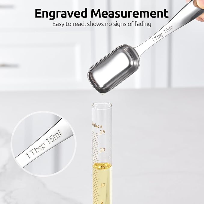 U-Taste 18/8 Stainless Steel Measuring Cups and Spoons Set of 10, and 18/8 Stainless Steel Square Measuring Spoons Set of 8 (Multicolor+Silver)