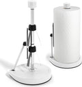 Stainless Steel Tension Arm Paper Towel Holder - Easy One-Handed Operation - This Sturdy Weighted Paper Towel Dispenser Countertop Model Has Suction Cups and Holds All Paper Towel Rolls (White)