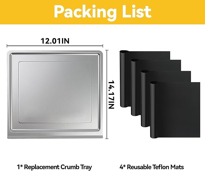 Crumb Tray Replacement for Emeril Lagasse 25 Qt Air Fryer, Drip Tray with 4 Pack Reusable Oven Liners Replacement Part Accessories for Ninja DT251 DT501
