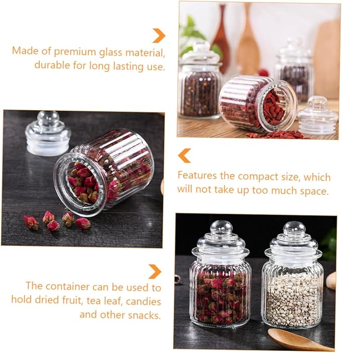 4pcs Glass Storage Bottles Food Prep Containers Canning Jars Airtight Storage Jars Pantry Boxes Lids