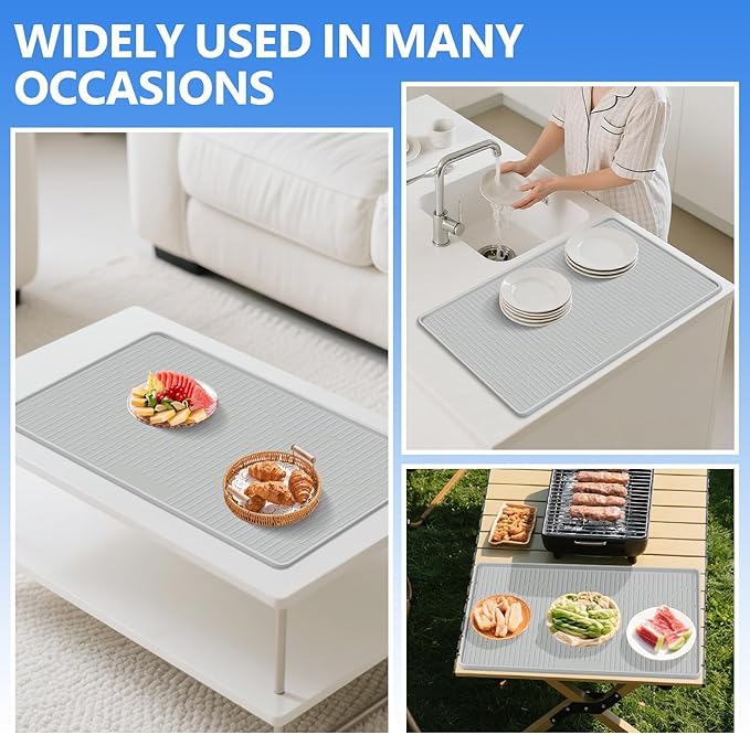 34"x20" Silicone Dish Drying Mat for Kitchen Lanstics Drying Kitchen Mat Versatile Silicone Mat for Dishes Non-Slip Drying Mat Fast Dry Kitchen Counter Drying Mat for Home Coffee Bar Accessories