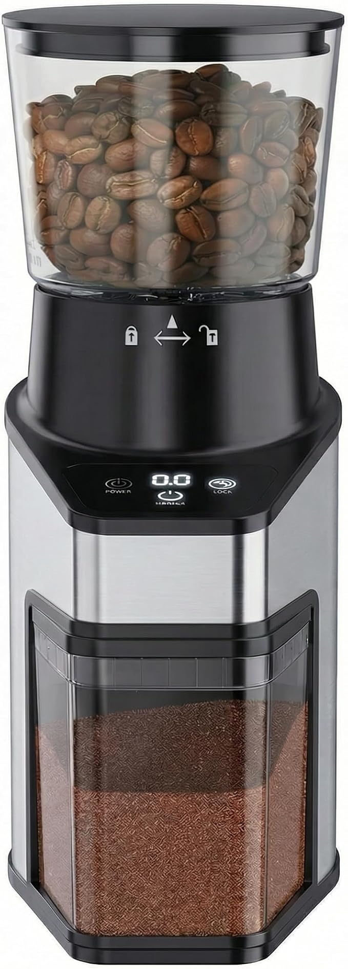 Burr Coffee Grinder Electric, Coffee Bean Grinder with 60 Adjustable Grind Settings, 60s Precision Timer & 1-8 Cup, Anti-static