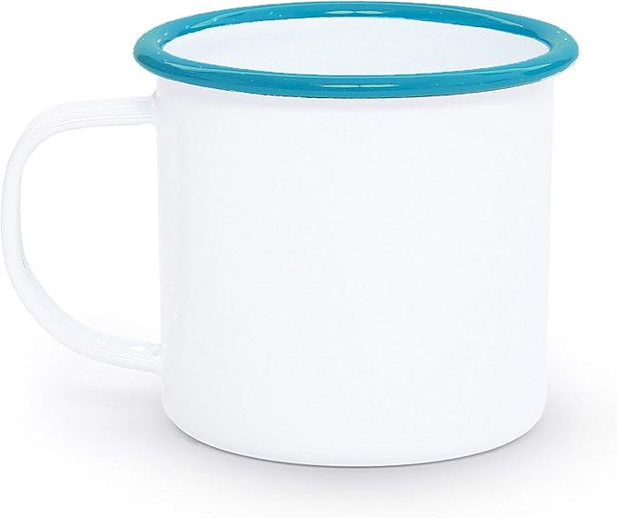 Enamelware Mug, 12 ounce, Vintage White/Turquoise (Set of 4)