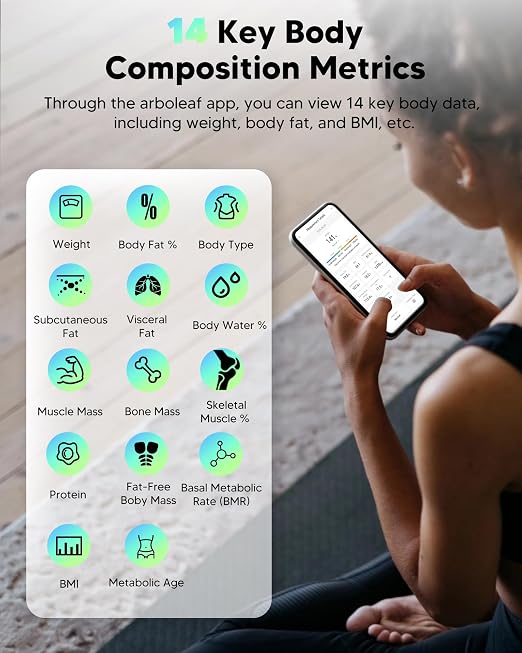 arboleaf Smart Scale for Body Weight and Fat, Bluetooth Digital Bathroom Scale, Body Composition Analyzer with App, 14 Metrics Include BMI, 400lb Capacity(Black) | Bluetooth Digital Bathroom Scale, Body Composition Analyzer with App, 14 Metrics Include...