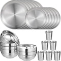 24 PCS Stainless Steel Dinnerware Set, Includes 12PCS 6.7 & 10.2 in Plates, 6 Pieces Bowls and 6 Pieces Cups, 304 Reusable Camping Mess Kits for Home Kitchen, Dorm and Outdoor Picnic (Silver)