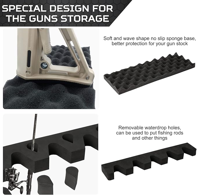 OCQOTAT Gun Rack for Gun Storage, Gun Safe Accessory for Rifles and Shotguns, Gun Holder in Gun Cabinet, Shotgun Rifle Rest, Foam Material with Magnetic Strip and Hook Strip , Gifts for Hunters
