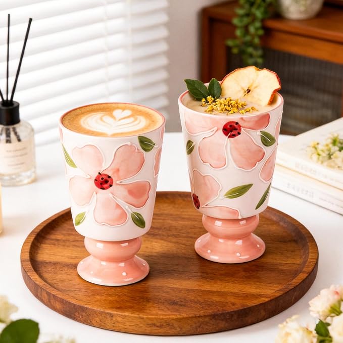 KAMMAK Ceramic Mug - Hand-Painted Coffee and Tea Mug - 400ML Vintage Breakfast Cups - Cute Mugs for Women - Ideal for Birthday - Afternoon Tea & Housewarming Gifts, GX017