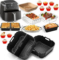 Air Fryer Accessories for Cosori TurboBlaze 6 Qt | 5.8 QT | 6.5 Qt, Ninja AF141, AF142, AF181, Chefman 6QT, 5-6.5 QT Square Basket Air Fryer Accessories Set, Silicone Liner, Grill, Baking Molds