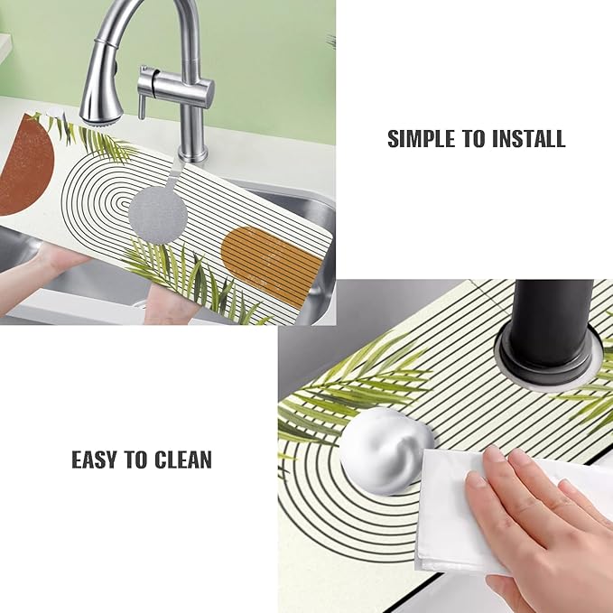 Sink Faucet Absorbing Mat, 2 Pack Drying Mat Around Faucet Sink Splash Guard Behind Faucet Sinkmat For Kitchen Bathroom Island Rv 24 * 5.5 Inch (60 * 14 cm)