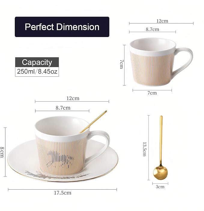Old Craftsmen's Coffee Cup and Saucer Sets 8.45oz Unique Dynamic Mirage Reflection Tea Cup Luxury Porcelain Mirror Ceramic Mug Gifts for Cappuccino Espresso 250ml Horse