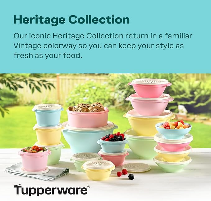 Tupperware Heritage Collection 7.6 Cup Cookie Canister, Vintage Blue Color, Dishwasher Safe and BPA Free Container (1.8 L)