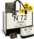 YeohJoy 72nd Birthday Gifts for Women Canvas Tote Bag Travel Gear, Unique 72 Years Old Gifts for Wife Mom Sister Aunt Friends Her, Vintage N°72 Handbag & Cosmetic Bag & Back in 1954 Poster