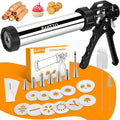 PAHTTO Churro Maker Machine, Stainless Steel Churros Gun Kit, 3-in-1 Multifunctional Cookie Press Hollow Churro with Piping Bag, 7 Piping Nozzles, 9 Cookie Discs & 2 Brushes, Easy to Clean