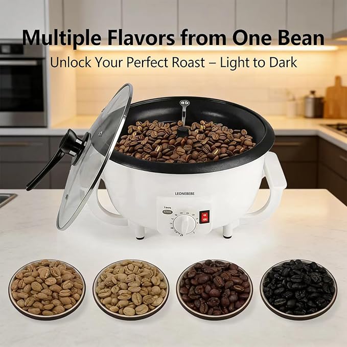 Home Coffee Roaster, Household Electric Coffee Bean Baker Nut Peanut Cashew Chestnuts Roasting Machine Adjustable Temperature 1.6 Pounds Capacity for Cafe Shop/Home No Stovetop Required Smoke Reduce