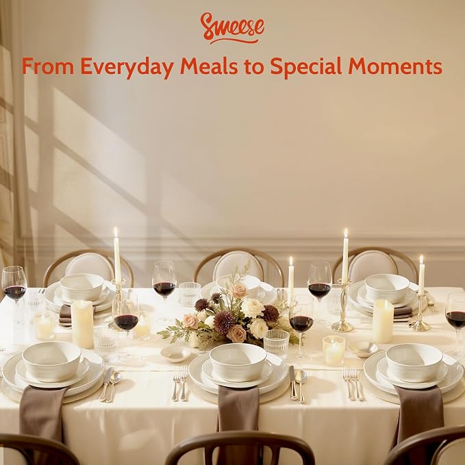 Sweese Plates and Bowls Sets,18 Pieces Modern Porcelain Dinnerware Set for 6 Handcrafted Uniqe Dinner Set Ceramic Dishware Dishes Microwave and Dishwasher Safe, White