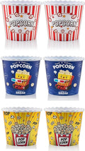 Modern Style Reusable Plastic Popcorn Box/Popcorn Containers/Popcorn Bowls Set for Movie Theater Night - (BPA Free - 6 Pack-75 oz) (6, MIX)