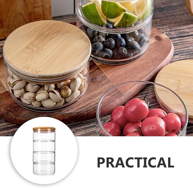 4Pcs Stackable Food Storage Jar with Lid Insect High Borosilicate Glass for Meal Prep and Fresh Bowls Versatile Kitchen Container for Snacks Fruits and More