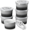 vancasso 6 oz Ramekins with Lid, Porcelain Creme Brulee Souffle Dishes,Set of 6, Grey Pudding Custard Cups Ramiken for Baking, Dishwasher and Oven Safe