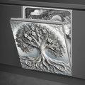BlissYard 3D Silver Tree of Life Dishwasher Magnet Cover Skin Panel Vintage Sliver Metal Door Sticker of Life Front Door Magnet Cover for Home Appliances Dishwasher Refrigerator Cupboard 23x26 Inch