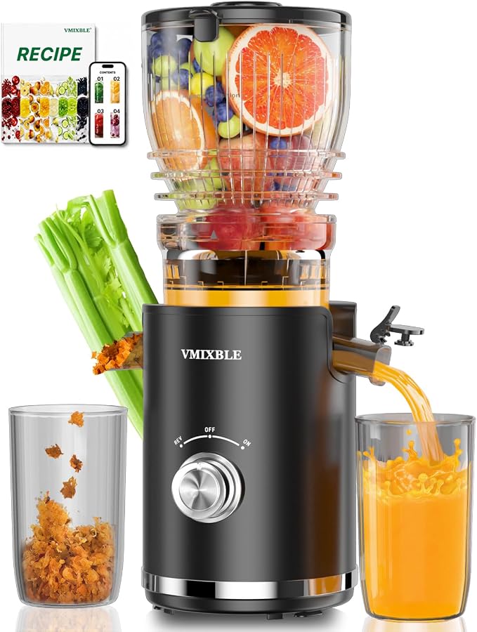 Juicer Machines, Cold Press Juicer with 5.8" Wide Feed Chute, 300W Slow Masticating Juicer for Whole Fruits & Vegetables, High Juice Yield, Easy to Clean, BPA Free Juice Extractor Machine