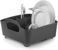 Umbra Tub Dish Drying Rack – Lightweight Self-Draining Dish Rack for Kitchen Sink and Counter at Home, RV or Motorhome, Smoke, Black (330590-582)