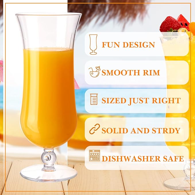 Norme 48 Pack Hurricane Glass Plastic Bulk 15 oz Break Resistant Piña Colada Cocktail Glasses Reusable Acrylic Clear Tulip Drinking Cups for Wedding Spring Summer Party Cocktails Beer Wine Juice