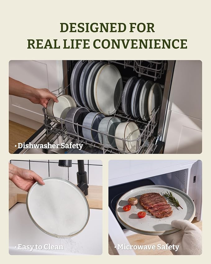 Famiware Annecy Plates and Bowls Sets, 12 Pieces Dinnerware Sets, Microwave and Dishwasher Safe Dishes Set for 4, Chip and Scratch Resistant, Grey White