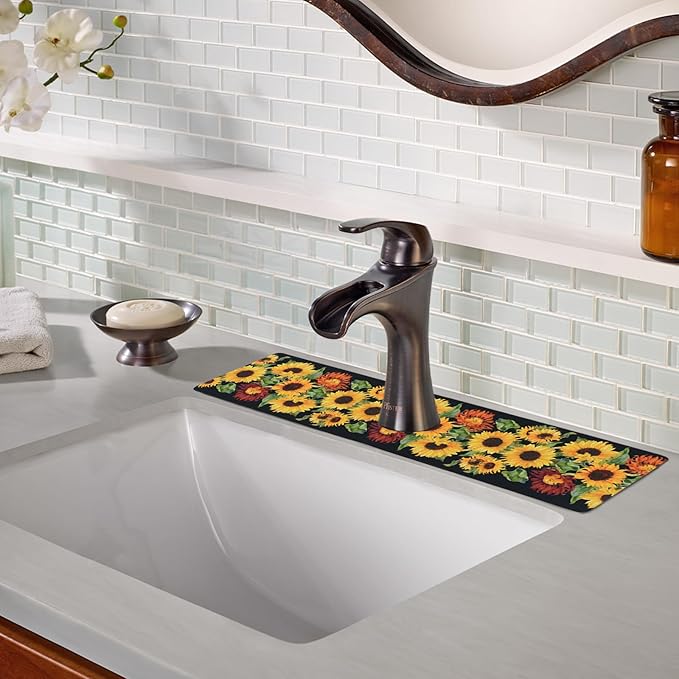 Sink Faucet Absorbing Mat, 2 Pack Drying Mat Around Faucet Sink Splash Guard Behind Faucet Sinkmat For Kitchen Bathroom Island Rv 24 * 5.5 Inch (60 * 14 cm)