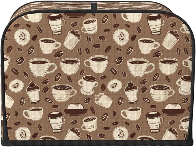Toaster Cover 4 Slice Coffee Pattern Bean Kitchen Small Appliance Covers with Pockets Dust and Fingerprint Protection
