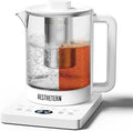 Electric Tea Kettle with Infuser, 1.5L Glass Water Boiler with Temperature Control, 24H Keep Warm & Auto Shut-Off, White