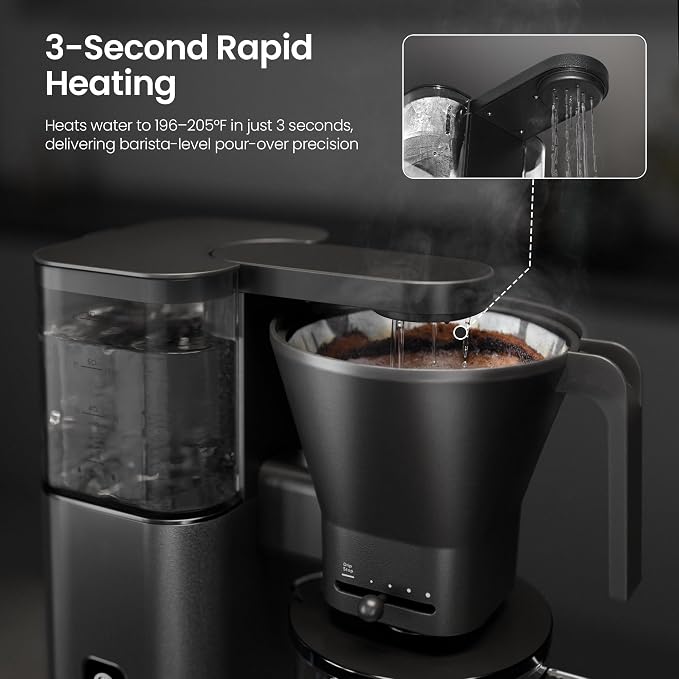 Kismile SCA-Certified 8 Cup Drip Coffee Maker, Pour Over Coffee Machine with 3s Instant Heat 197–205℉, Adjustable Flow Control, Removable Water Tank, Deep Cold Brew & 40 Min Keep Warm (Dark Grey)