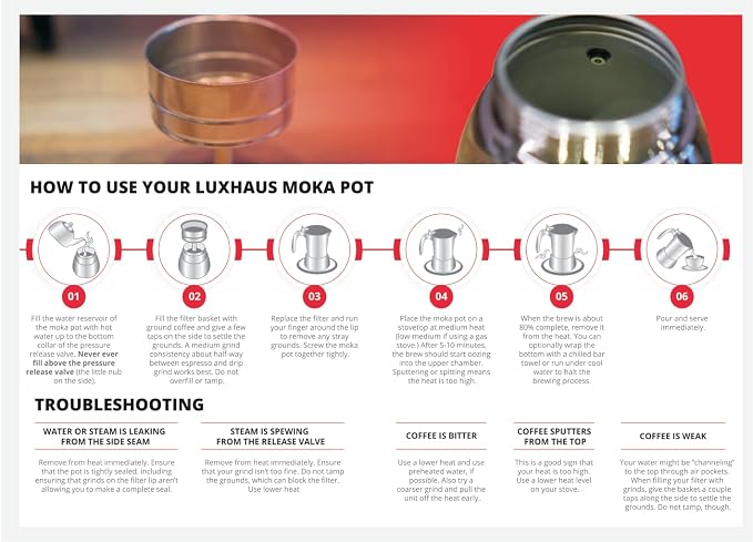 LuxHaus 9 Cup Moka Pot (2oz each cup - 18oz total) Stovetop Espresso Maker - Stainless Steel Italian and Cuban Mocha Coffee Maker