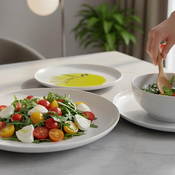 Porcelain Dinnerware Set 12-Piece Service for 4 Lightweight, Chip Resistant, Ceramic Plates Bowls Set Oven, Microwave, Dishwasher Safe, Scratch-Resistant (Porcelain Set, Piece, 12)