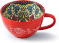 Large Coffee Mug, 15 oz Boho Coffee Mug Ceramic with Handle, Porcelain Tea Cup, Coffee Cup for Cappuccino and Latte, Microwave & Dishwasher Safe, Ideal Gift for Family/Friend (Red)