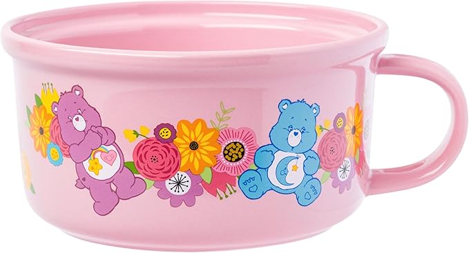 Silver Buffalo Care Bears Soup Mug and Bowl Lid with Spoon and Chopsticks Featuring Bedtime Bear, Best Friend Bear, Wish Bear, and Cheer Bear, 13 Ounce Bowl Lid and 22 Ounce Mug