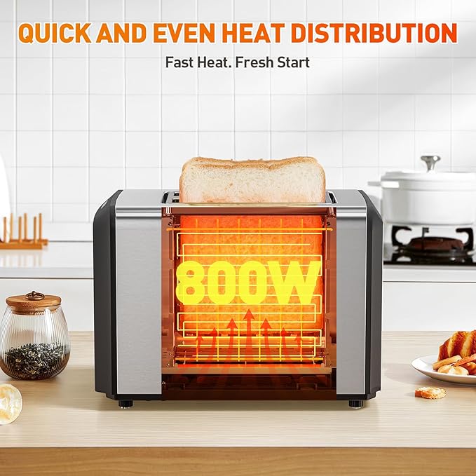Secura 2 Slice Automatic Toaster Touch Screen Smart Toaster with Digital Timer 6 Bread Type & 6 Browning Levels, Reheat, Deforst, +10s Extended Customizable Memory Settings Great for Home, RV, Office